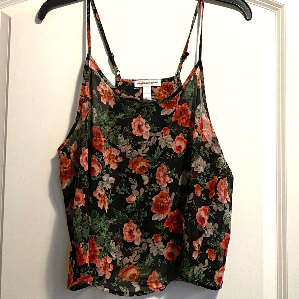 Sheer floral cropped tank